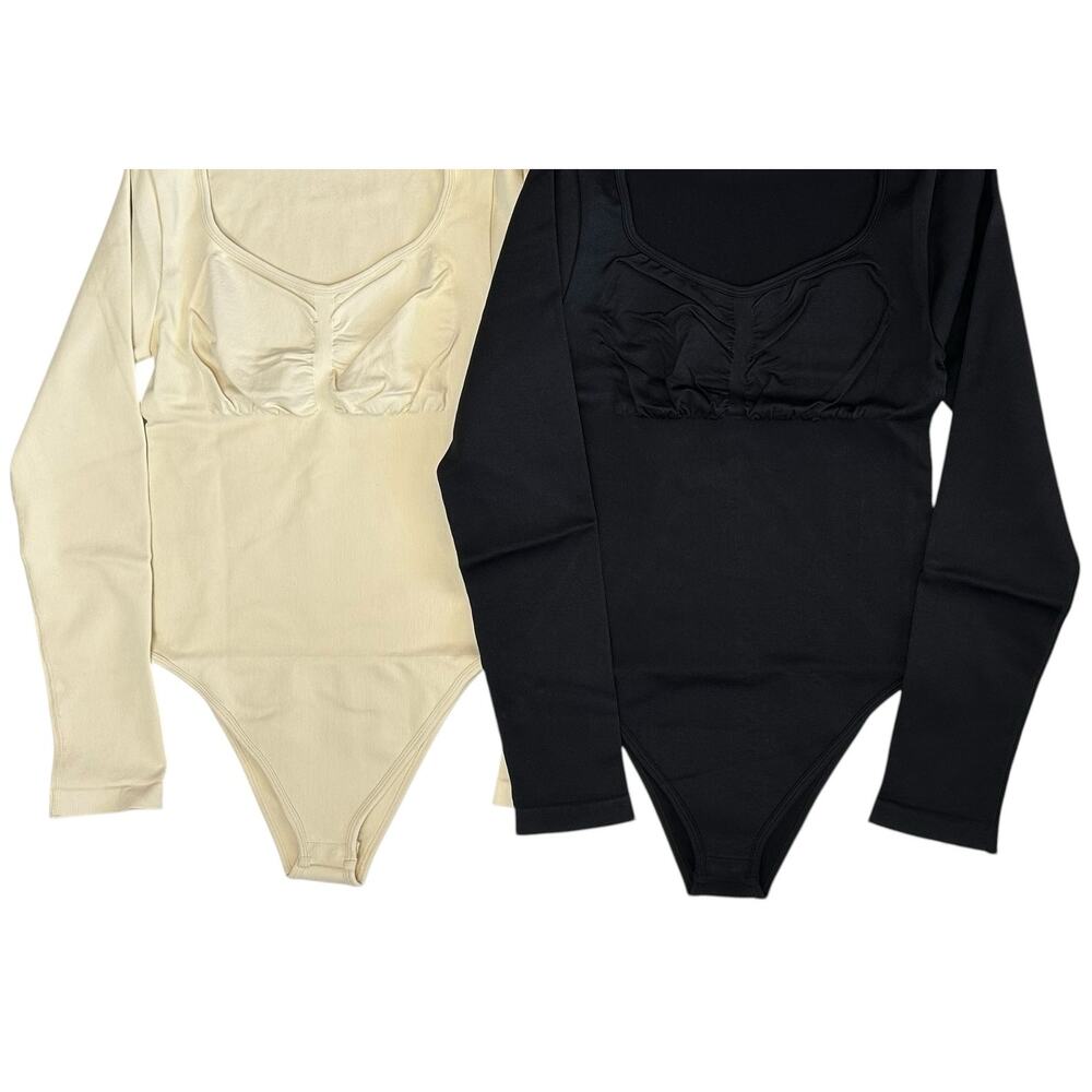 NWT TOB 2 Piece Bodysuit Seamless Ribbed Long Sleeve Tummy Control Size M - Picture 5 of 10